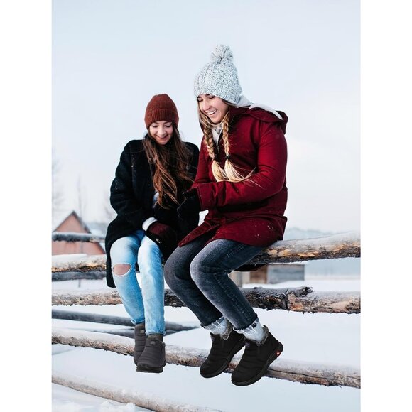 Winter Boots for Women Warm Fur Lined Navy Blue Slip on Ankle Waterproof Snow - Picture 3 of 6